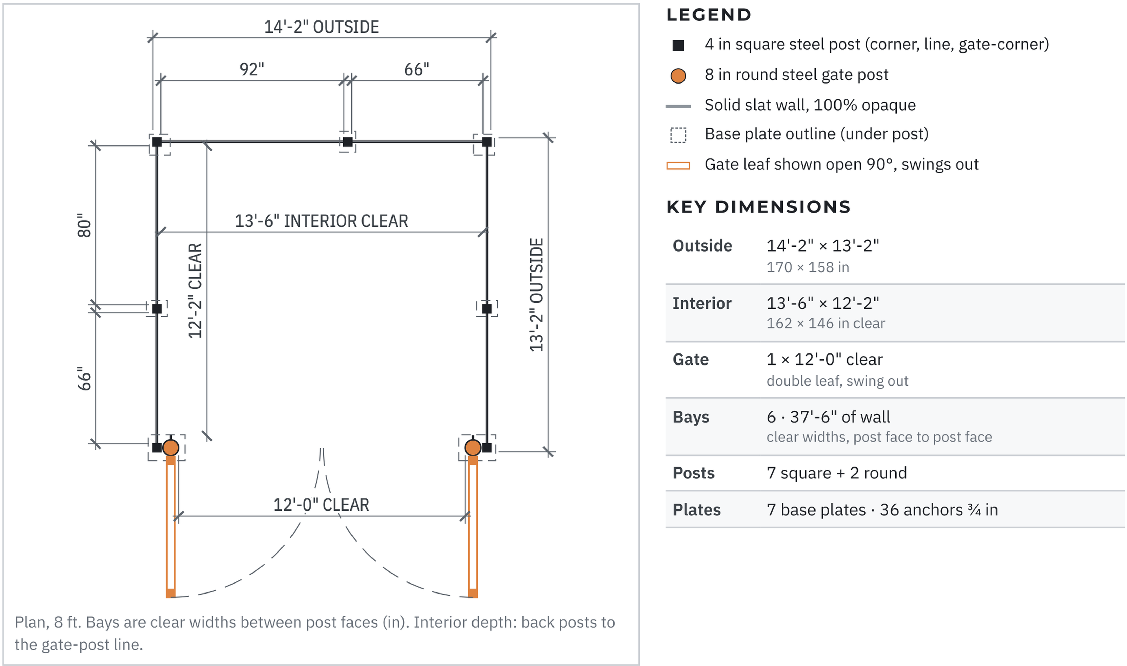 Architect's enclosure plan drawing with bay schedule