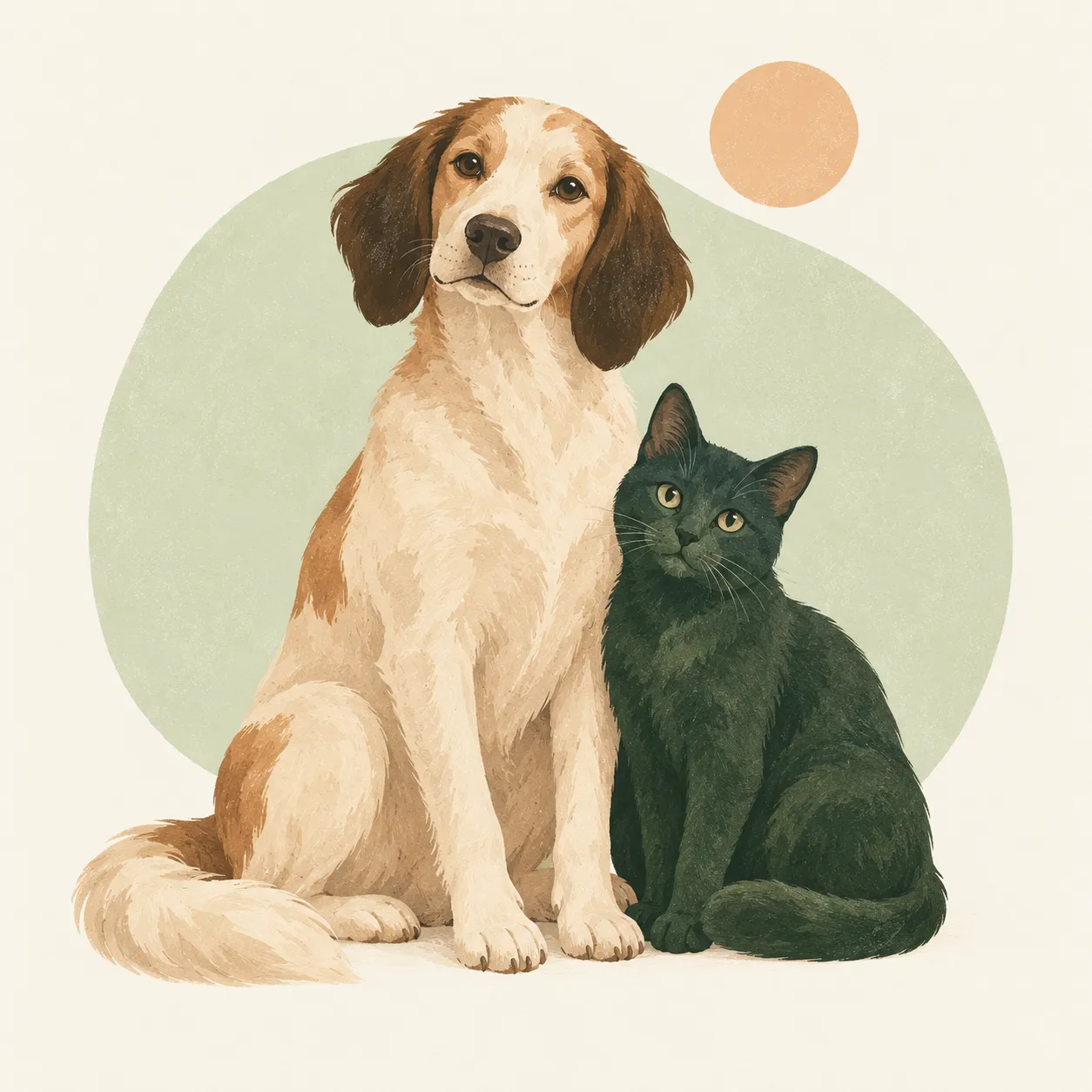 Ilustración de un perro y un gato juntos.