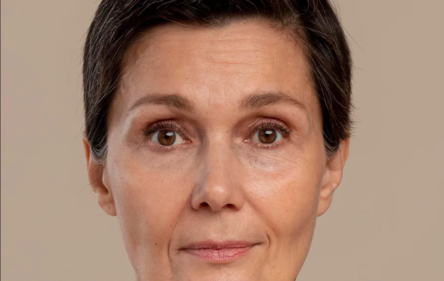 Before cheek and tear-trough filler, front view