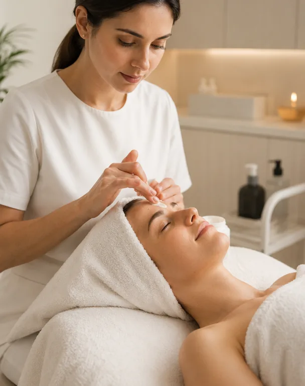 Patient relaxing on the treatment bed during a facial treatment