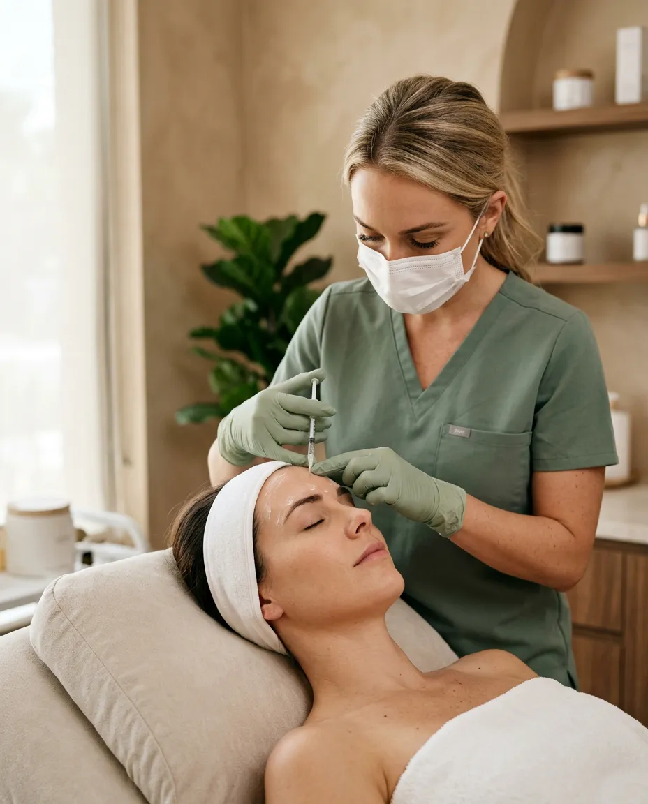 A nurse giving a treatment in a calm treatment room
