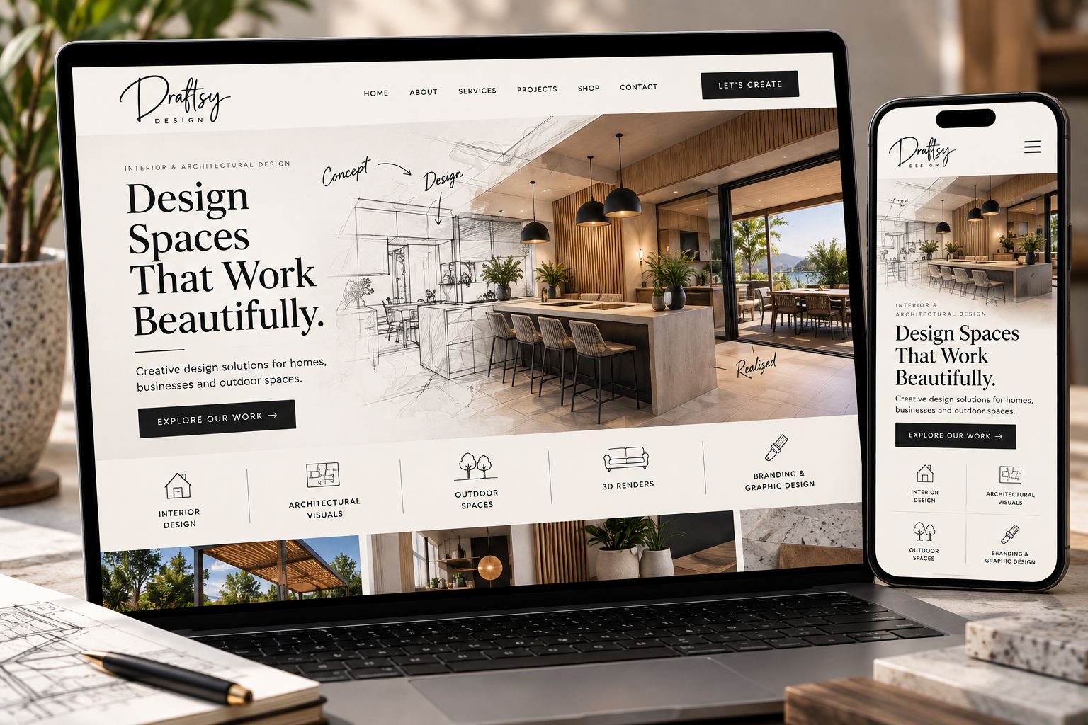 Draftsy website design mockup