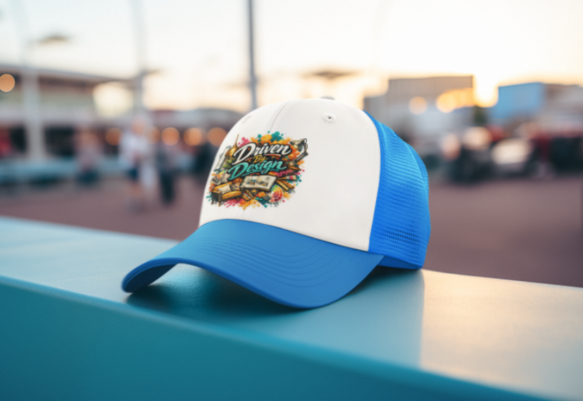 Sketch First Doubt Later blue trucker cap
