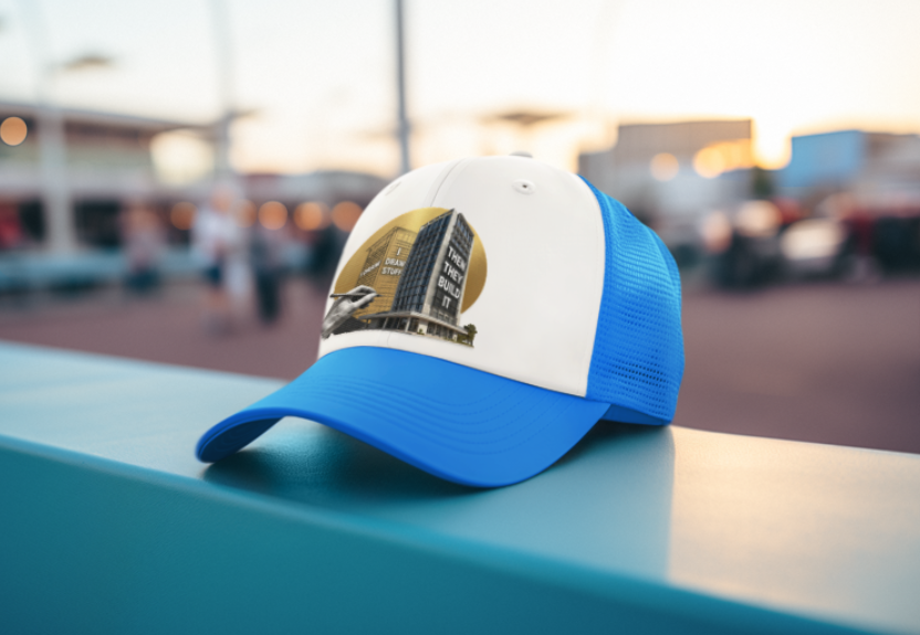 I Draw Stuff Then They Build It blue trucker cap