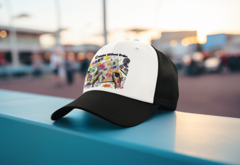 Create Without Order black trucker cap
