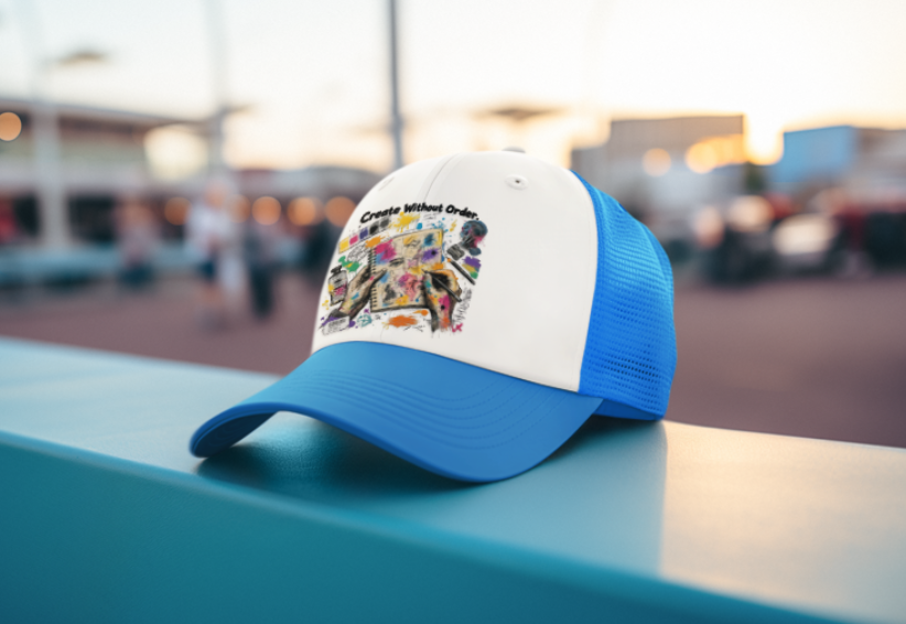 Create Without Order blue trucker cap