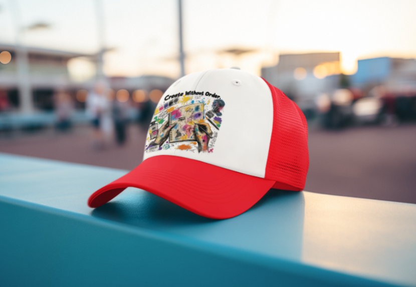 Create Without Order red trucker cap