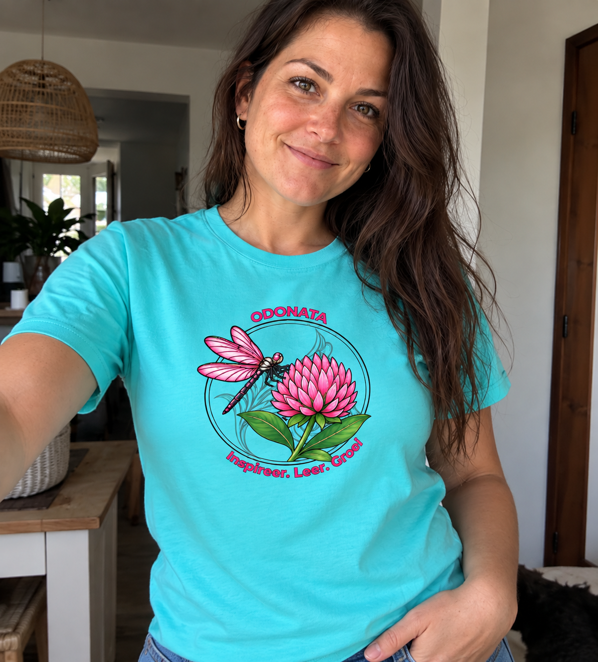 Client wearing custom printed T-shirt
