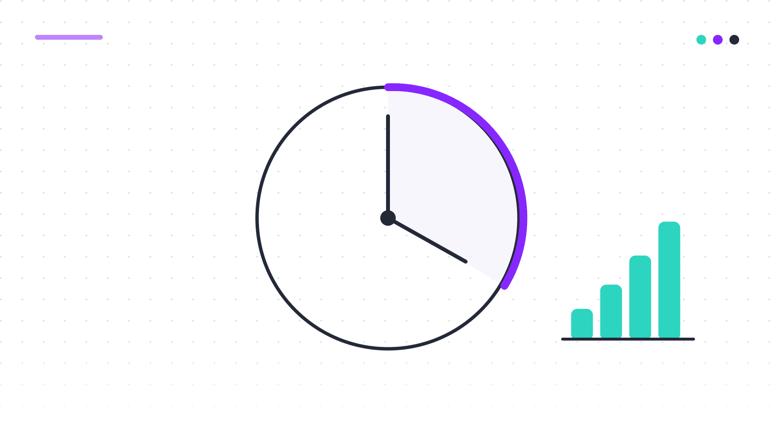 Abstract illustration: a clock face with a growing cost arc and bars