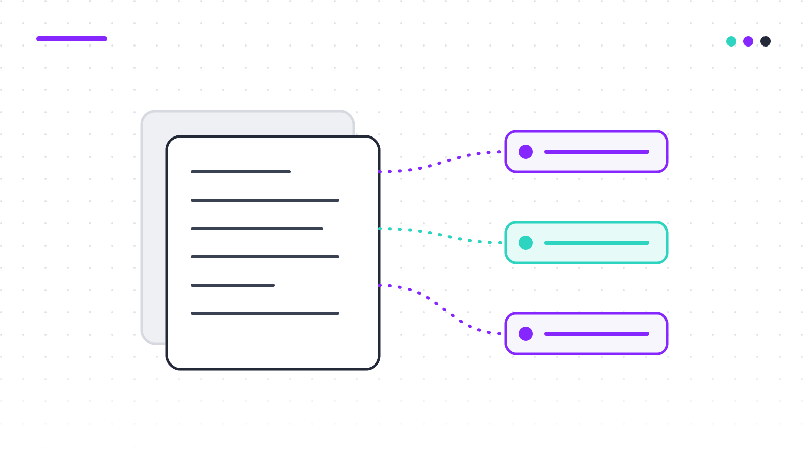 Abstract illustration: document pages linked to work items