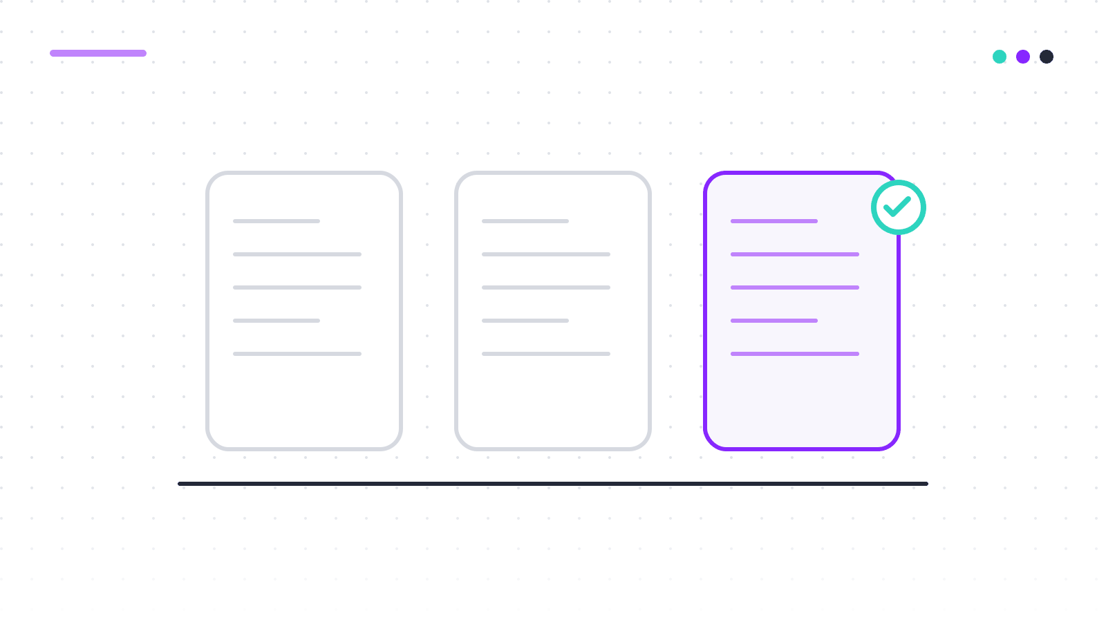 Abstract illustration: three options side by side, the third selected