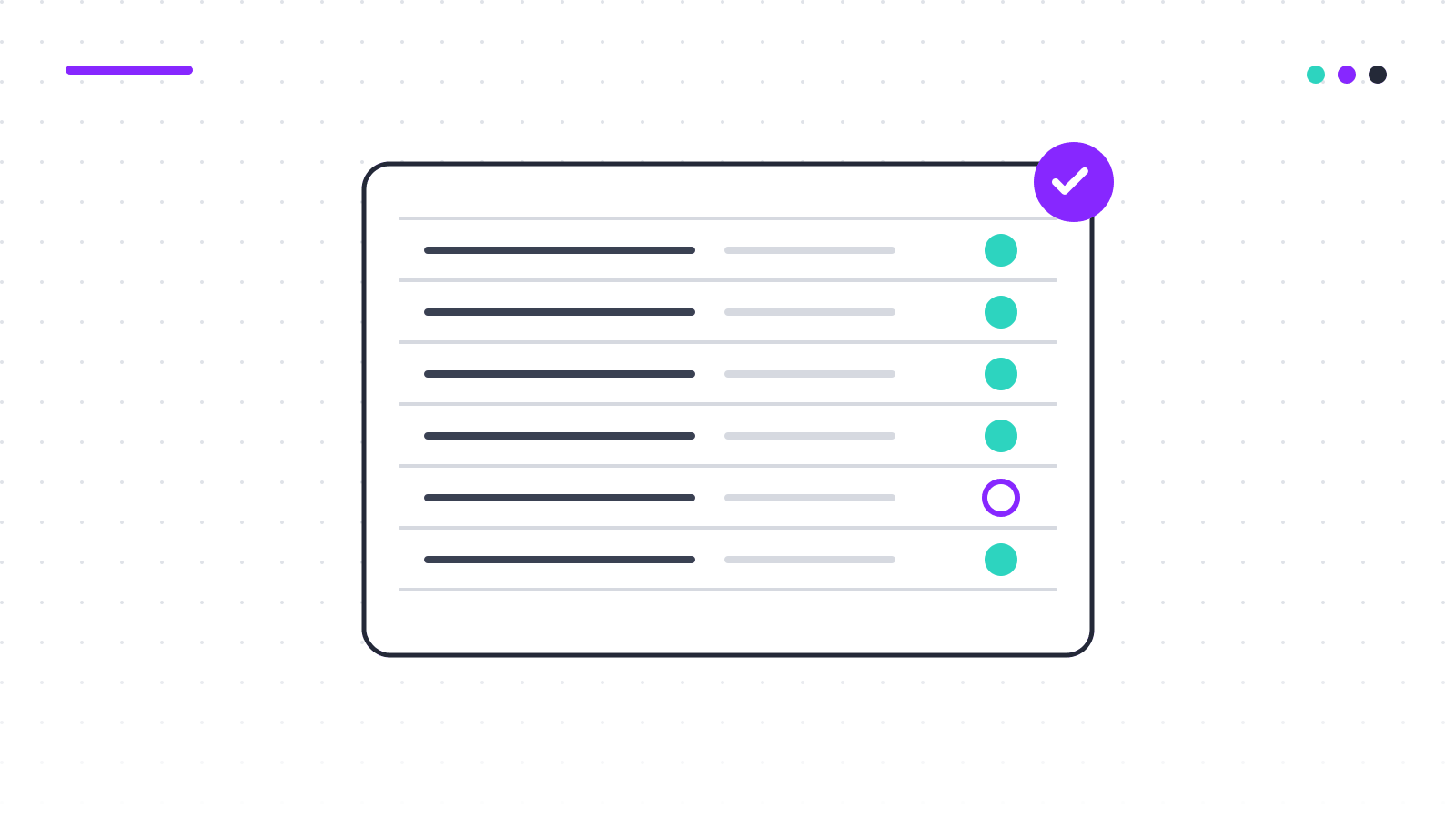 Abstract illustration: a ledger of controls with checks and an approval stamp