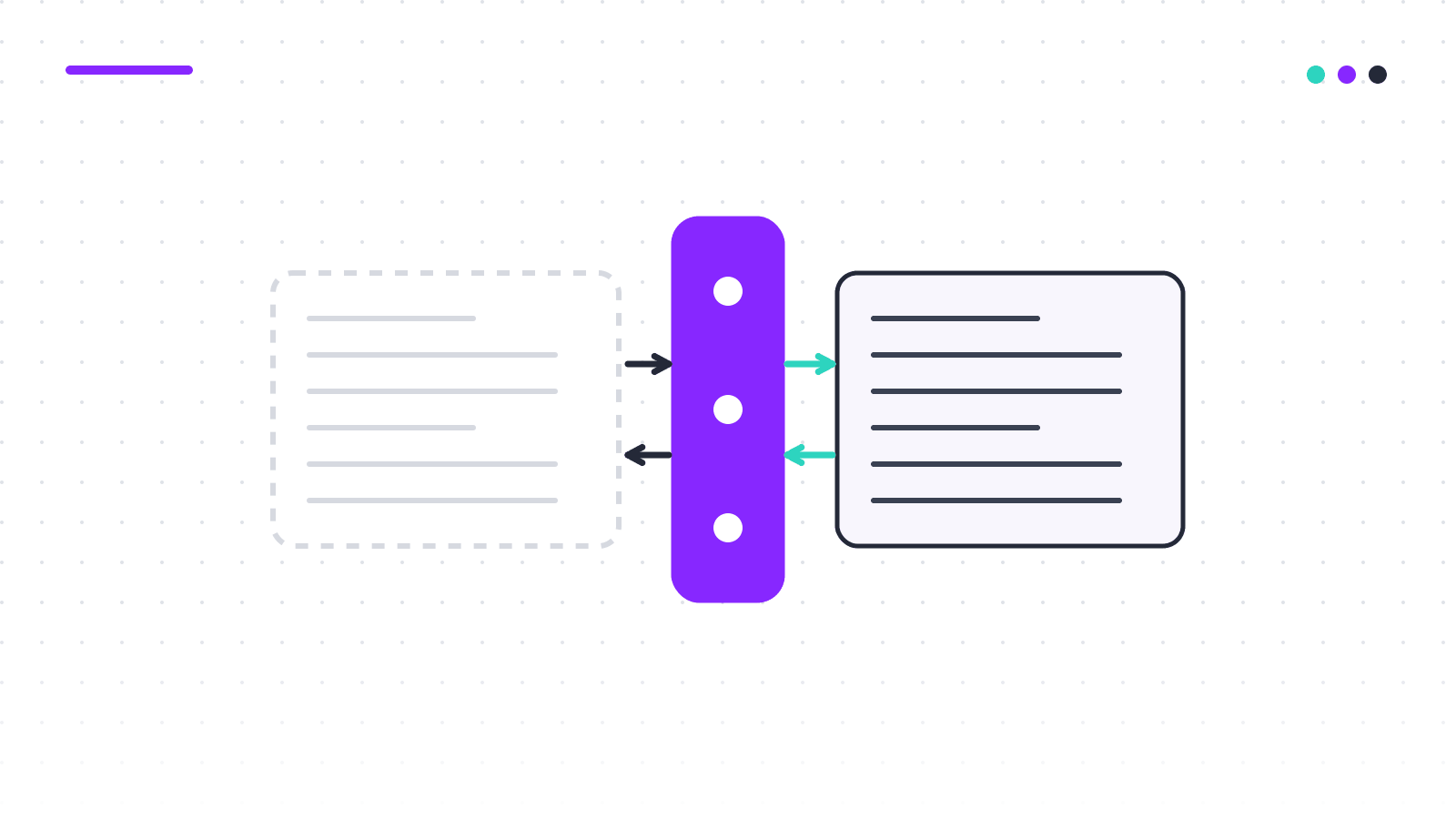 Abstract illustration: two systems separated by a purple translation layer