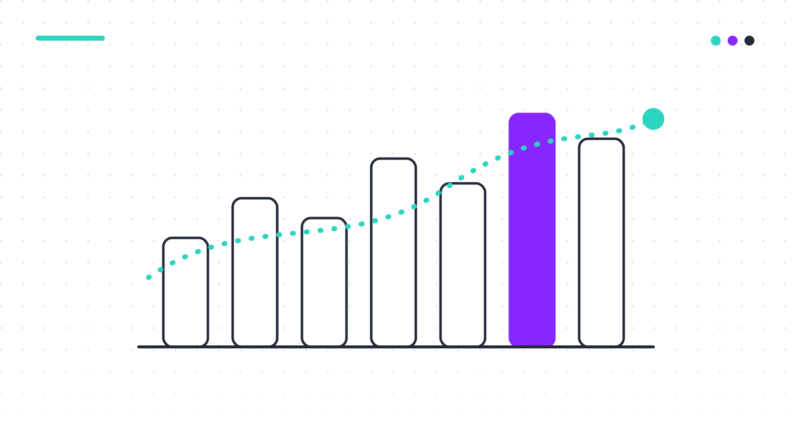 Abstract illustration: a bar chart with a rising trend line