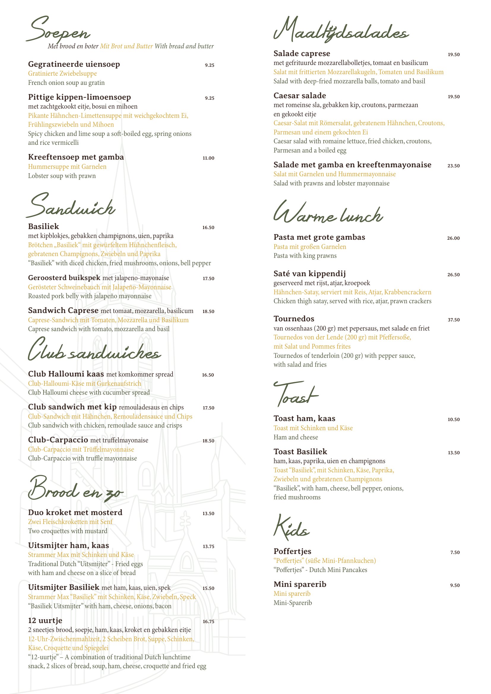 Lunchkaart Brasserie Basiliek, pagina 2
