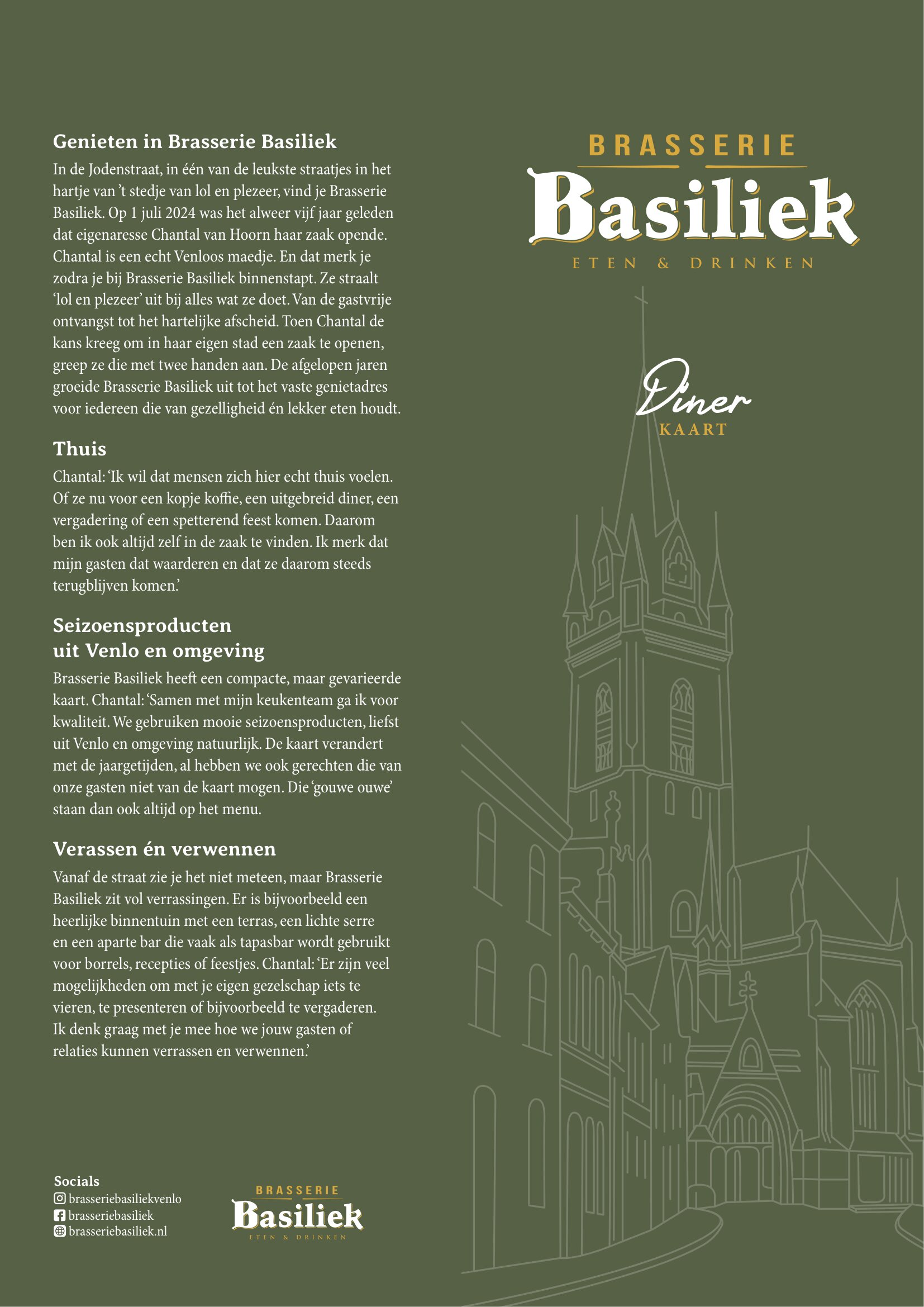 Dinerkaart Brasserie Basiliek, pagina 1