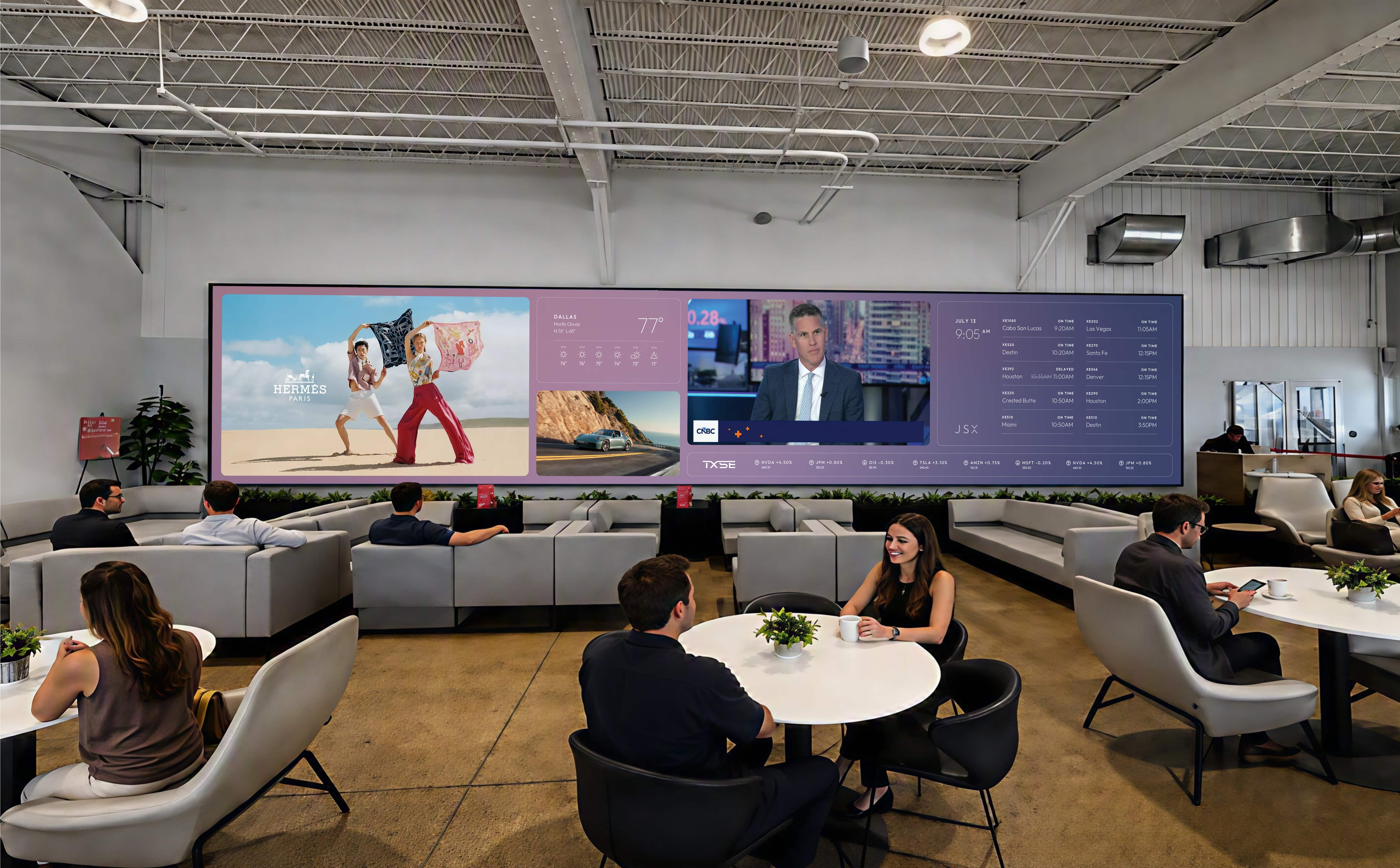 Private lounge with a large media wall