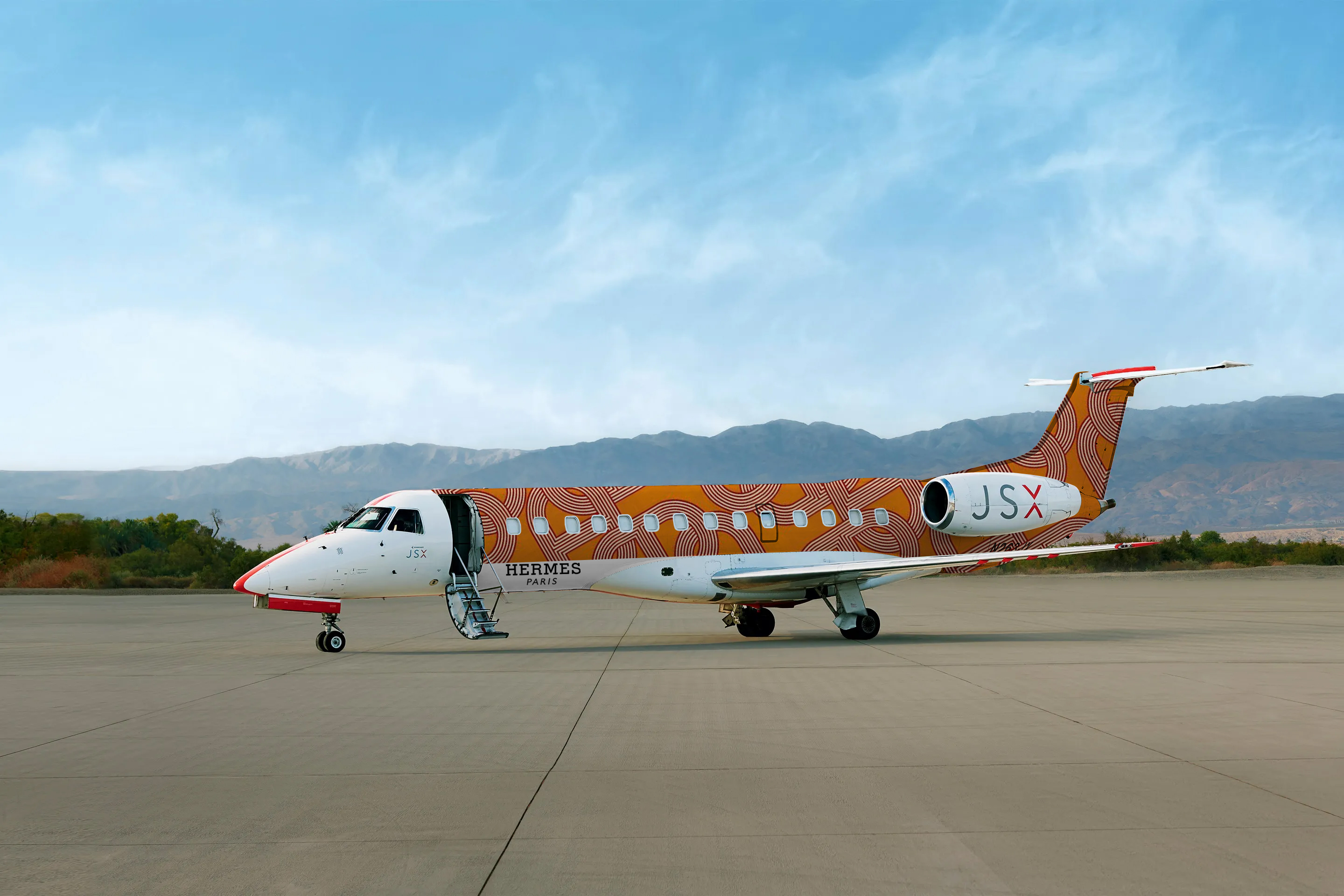 Private jet parked on the tarmac