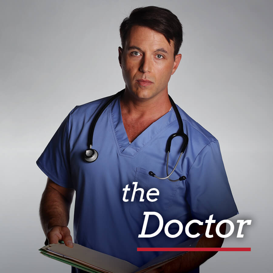 A doctor holding medical files, looking concerned