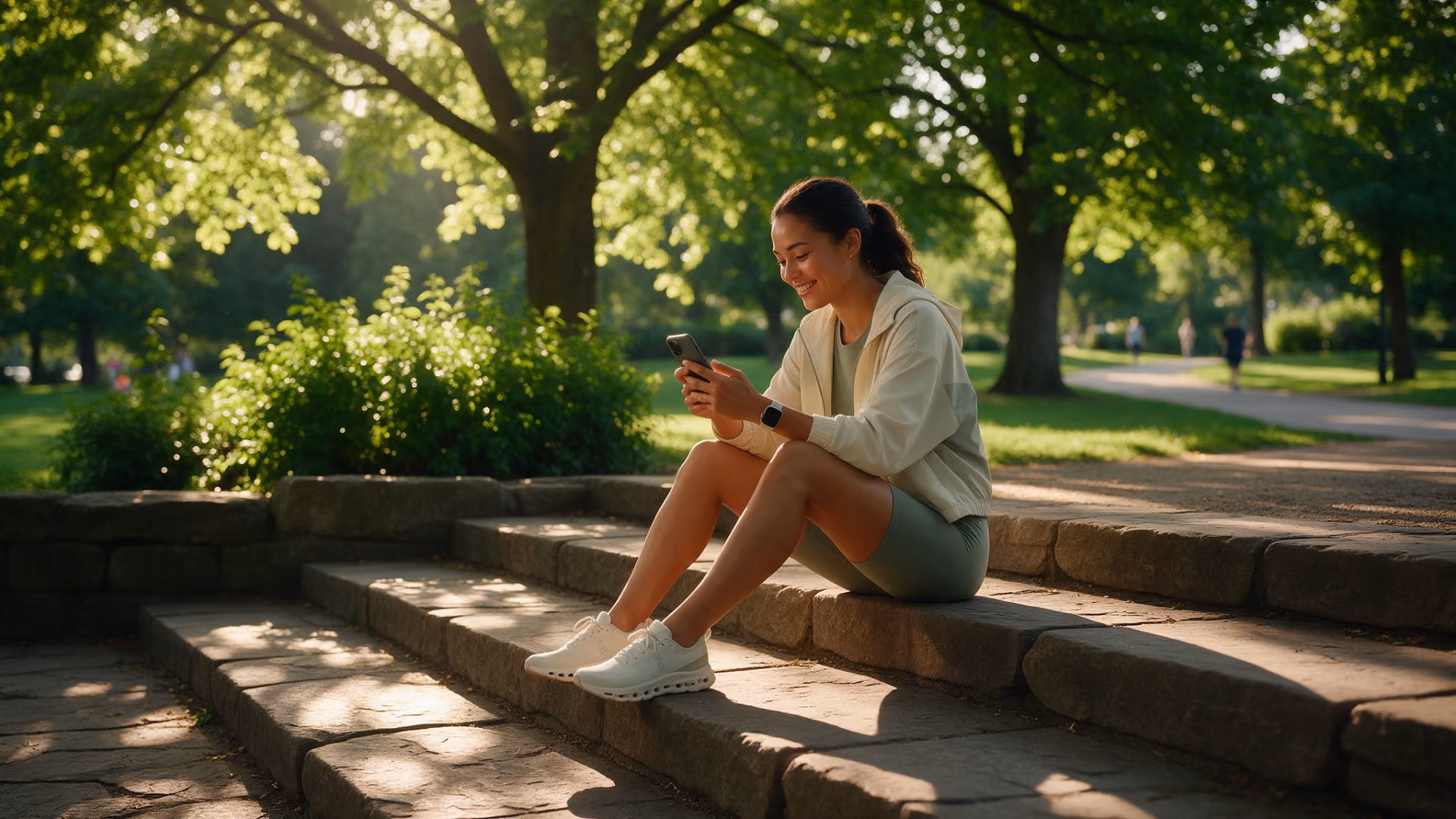 Member checking her plan after a run
