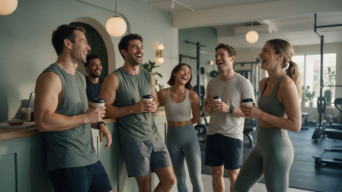 Mahdofit coaches laughing together at the front desk