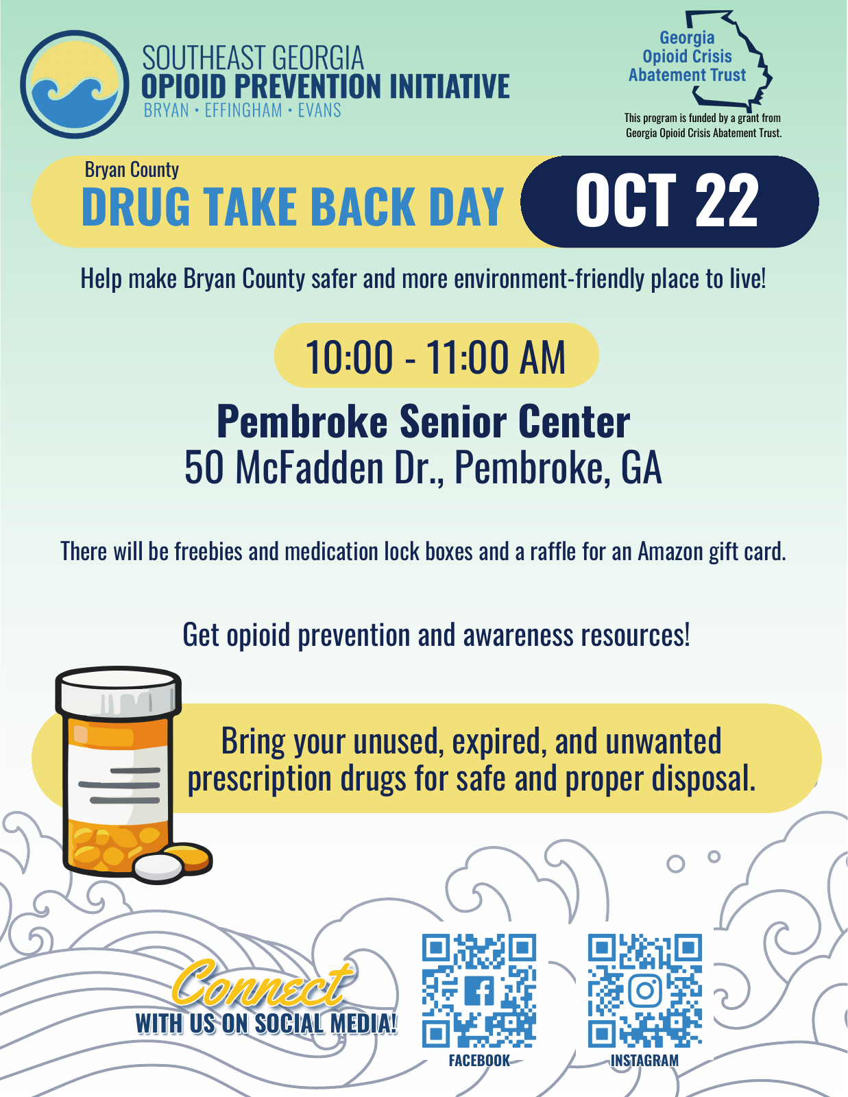 Organizer poster for the October 22 Drug Take Back Day at Pembroke Senior Center