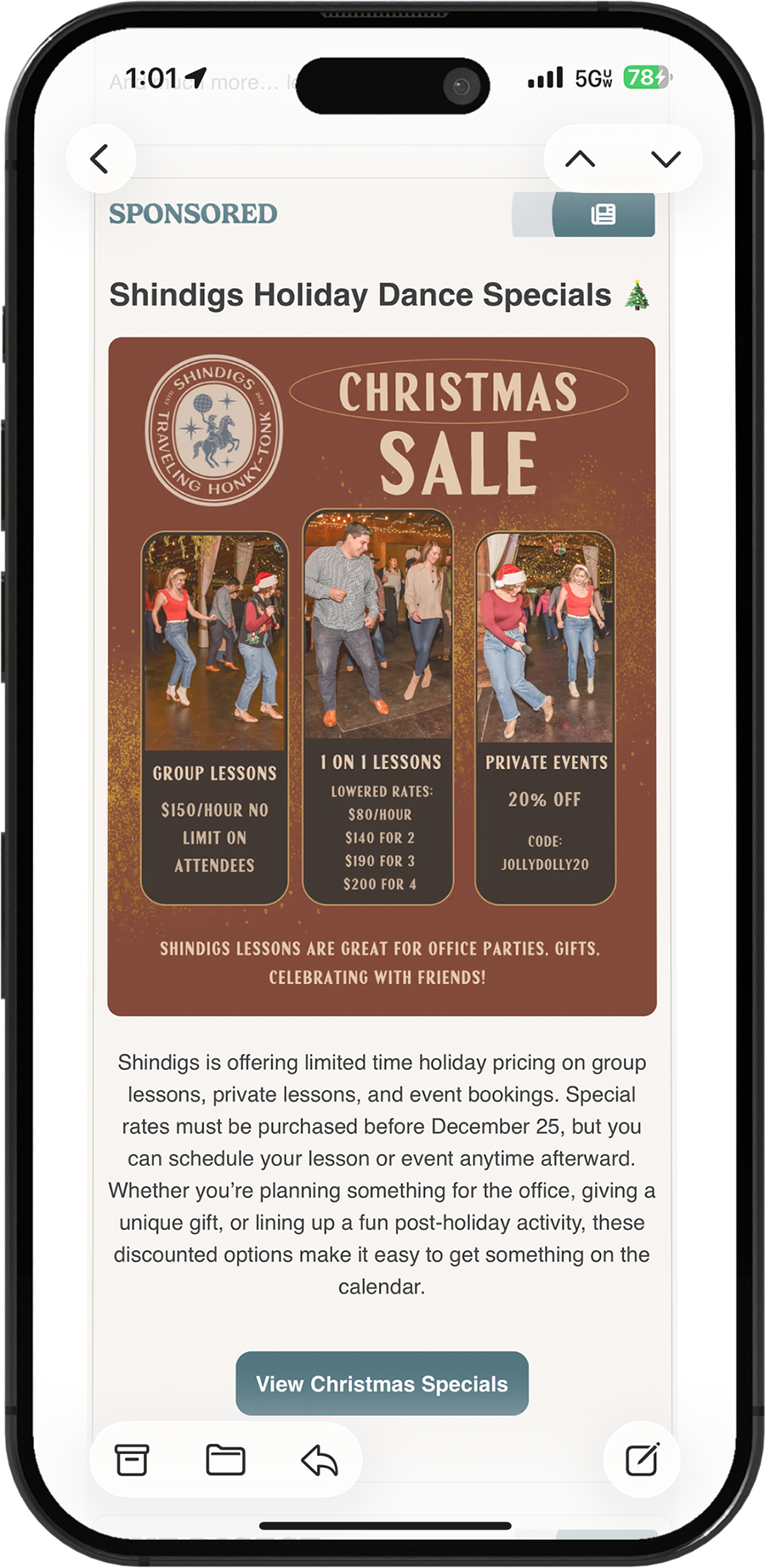 Example HelloSav newsletter advertising creative