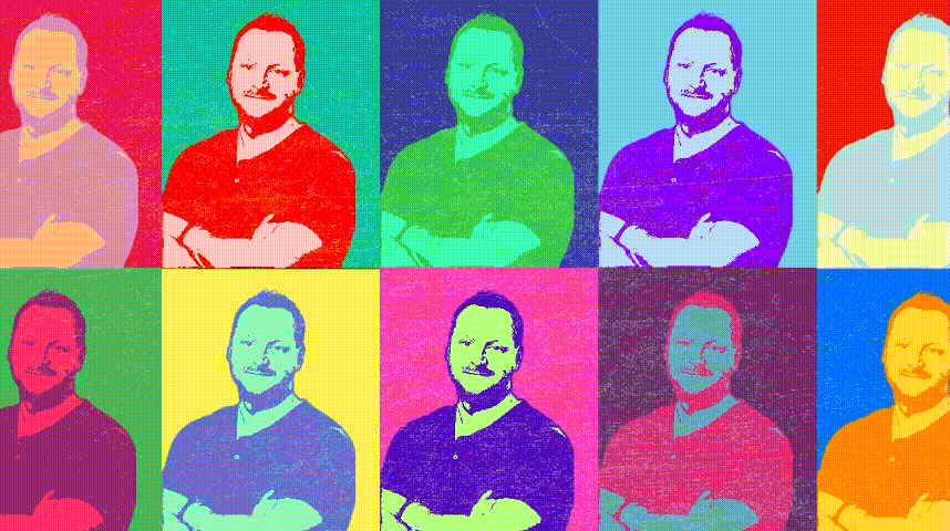 Pop art grid of Pete Sena