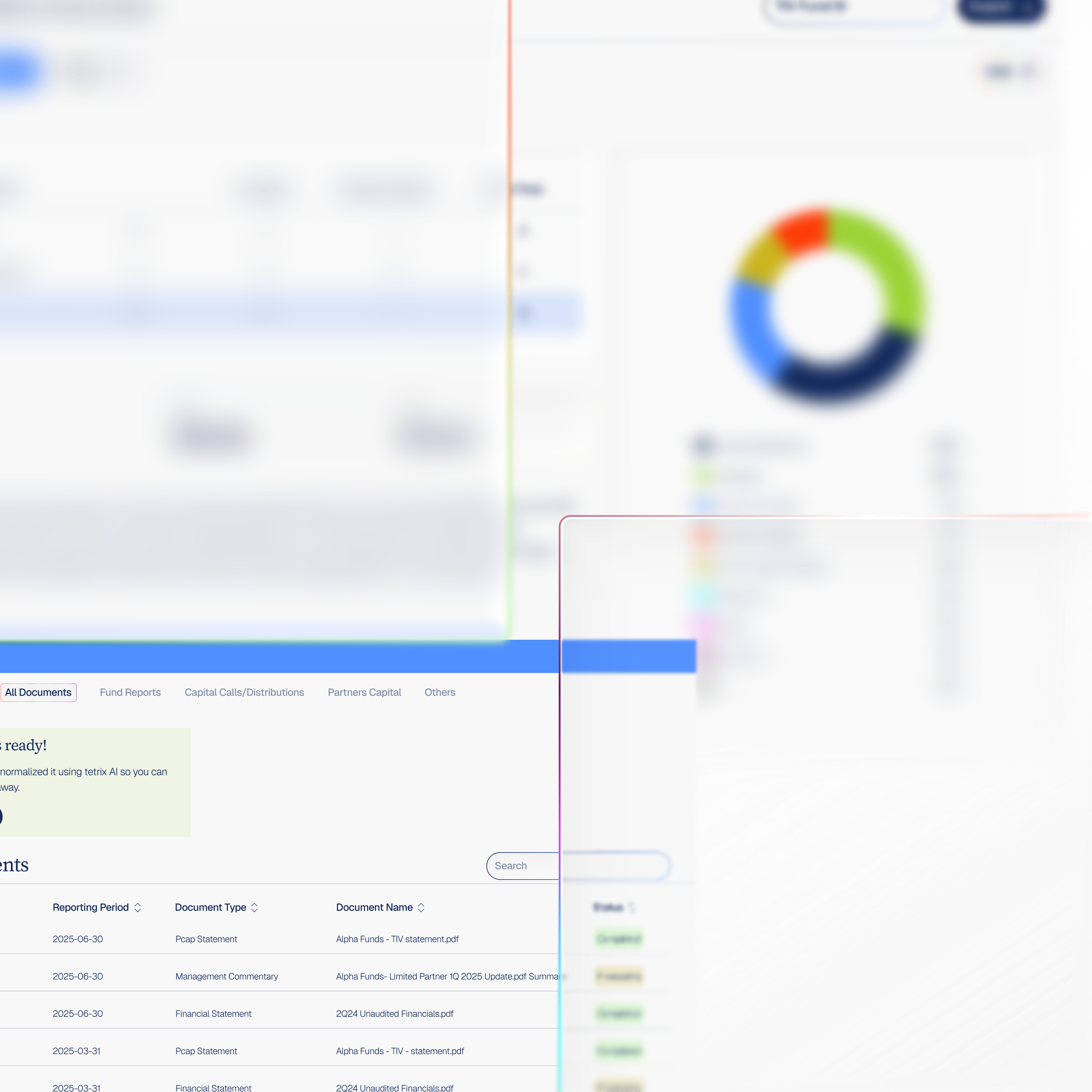 Tetrix All Documents view on a laptop showing tracked fund documents
