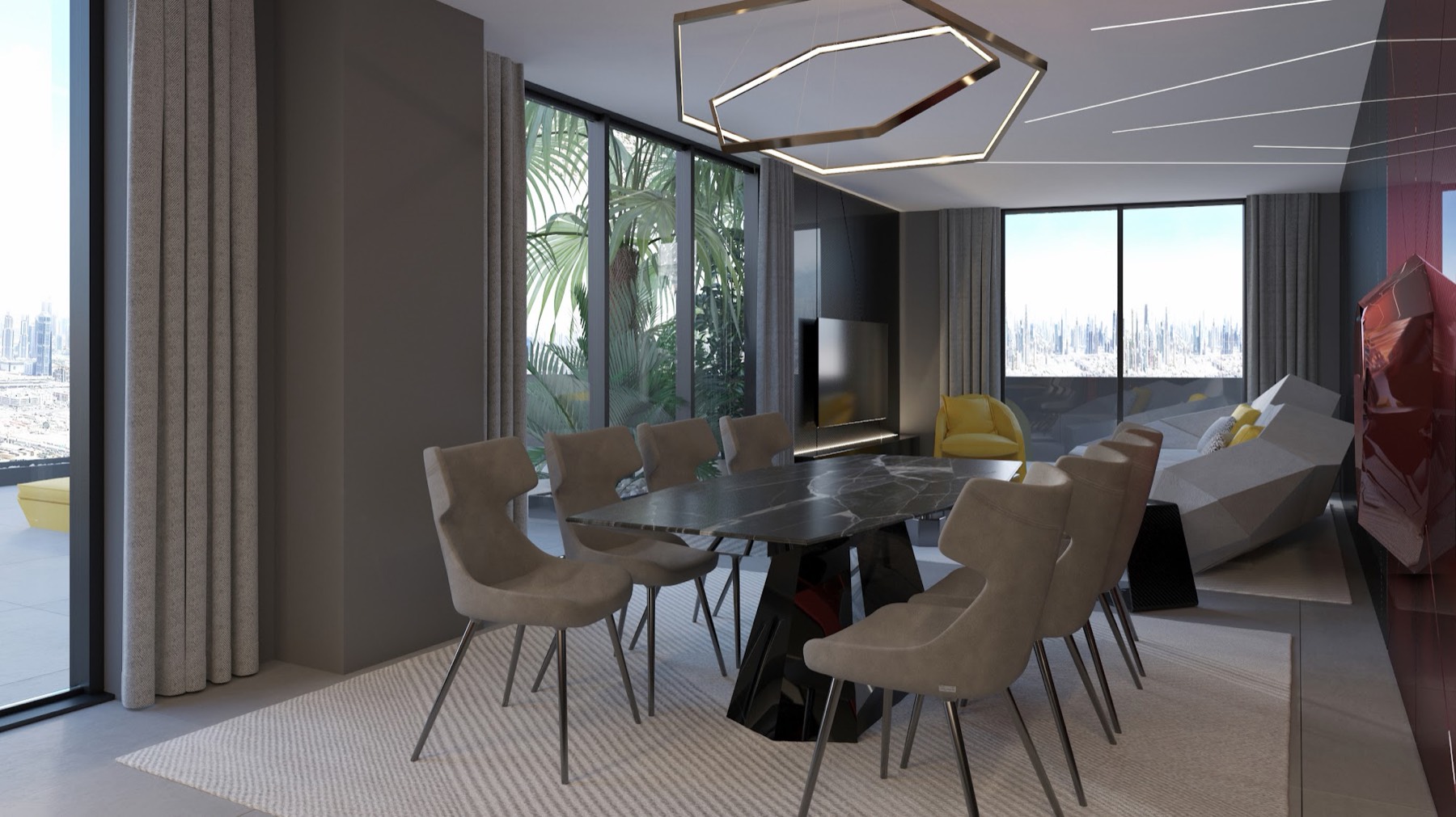 Tonino Lamborghini Residences: open-plan living and dining