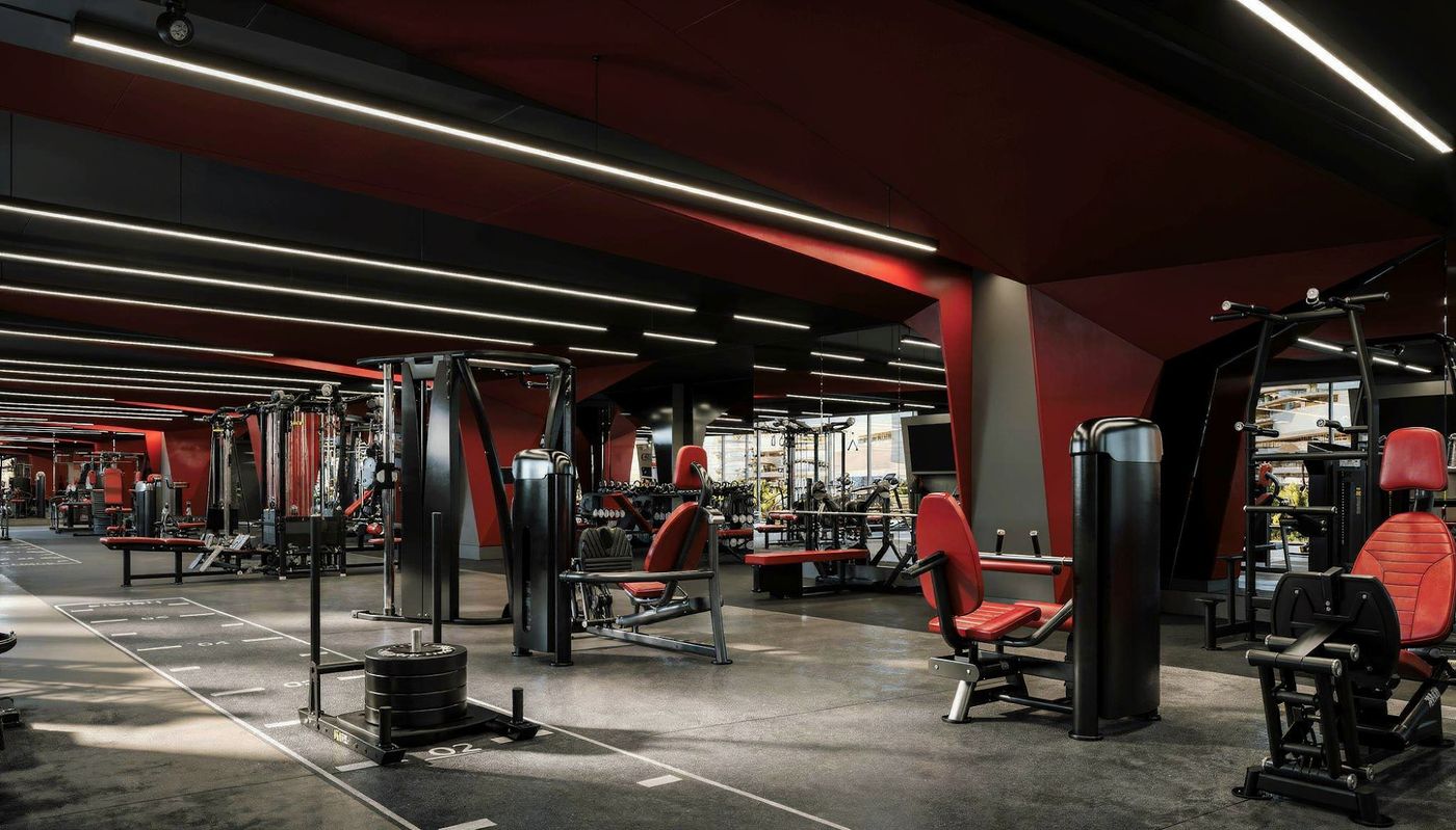 The residents' gym in red and black