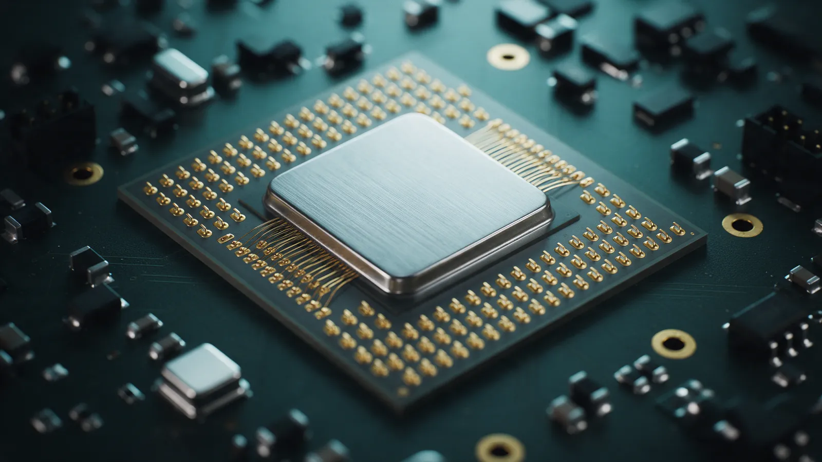 Close-up of a processor on a circuit board