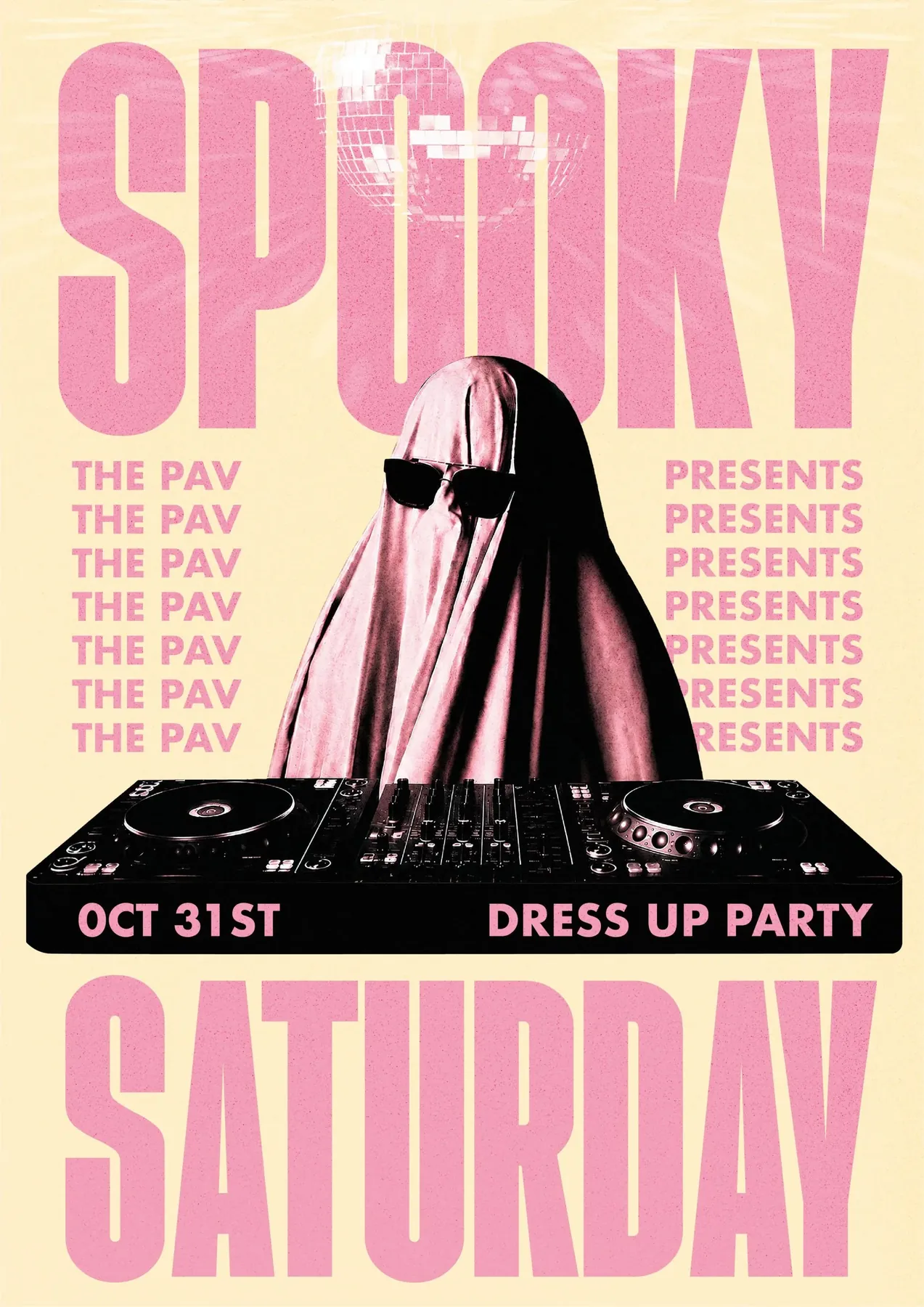 Spooky Saturday Halloween party poster at The Pav, Saturday 31st October