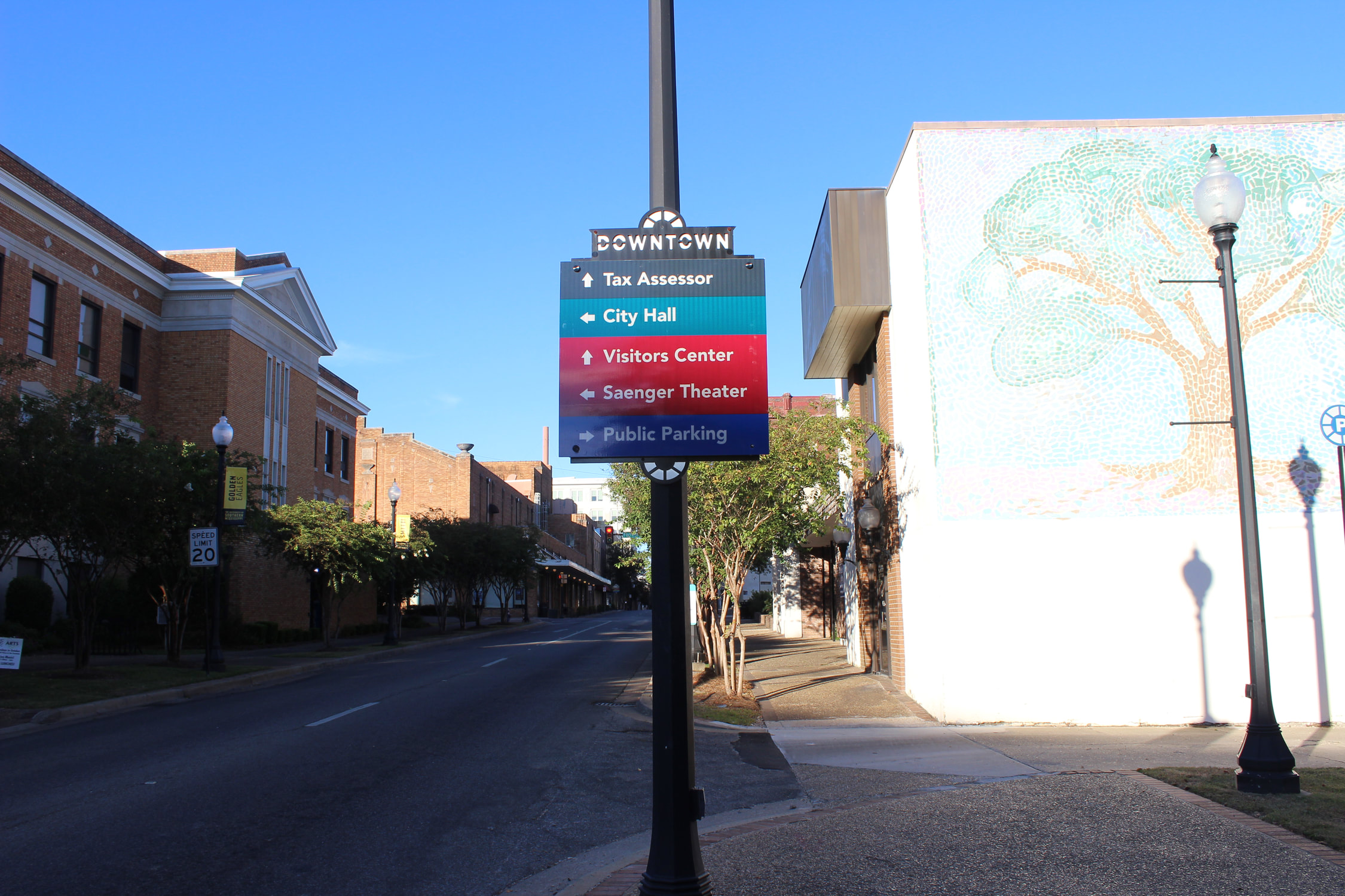 Downtown Hattiesburg streetscape and local landmarks