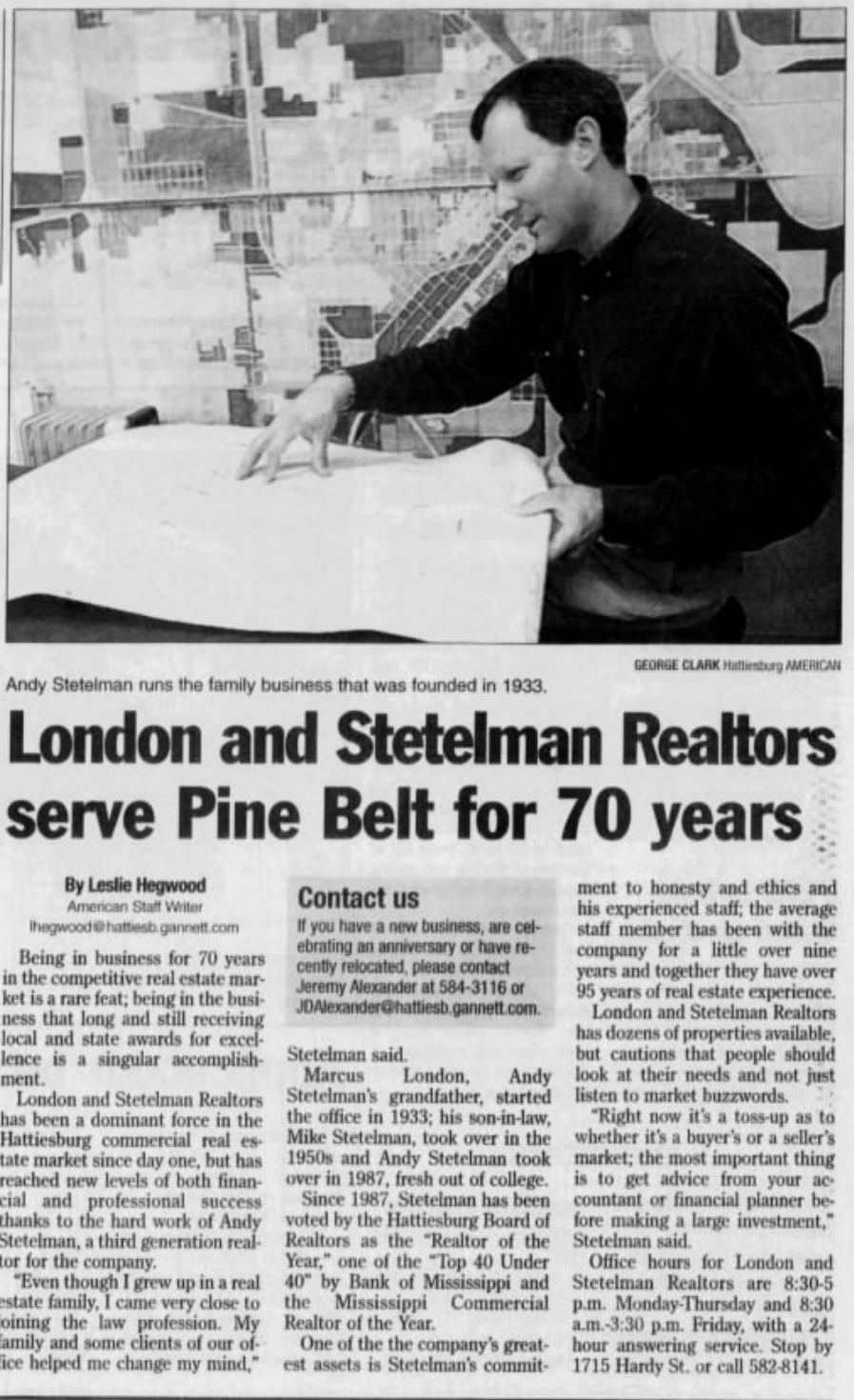 Hattiesburg American company history clipping, November 7, 2003
