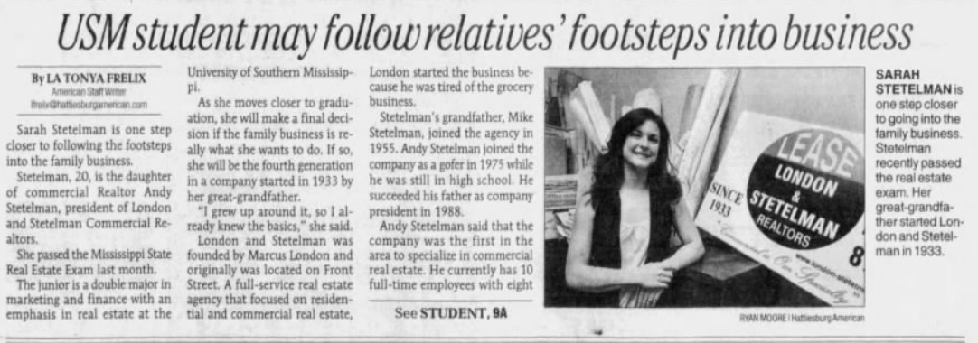 USM student may follow relatives’ footsteps into business — Hattiesburg American, February 27, 2011