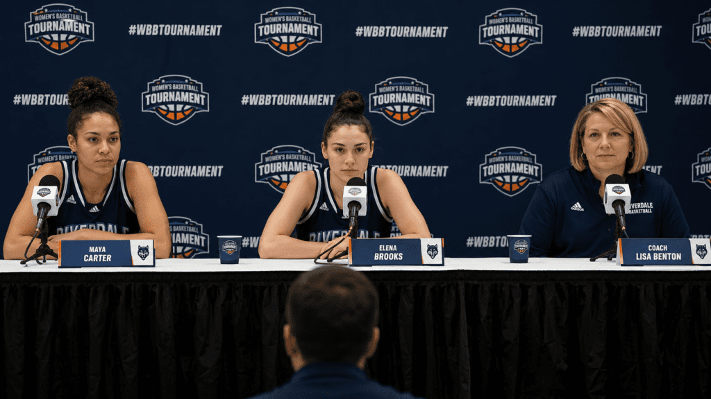 Press conference at women's basketball tournament