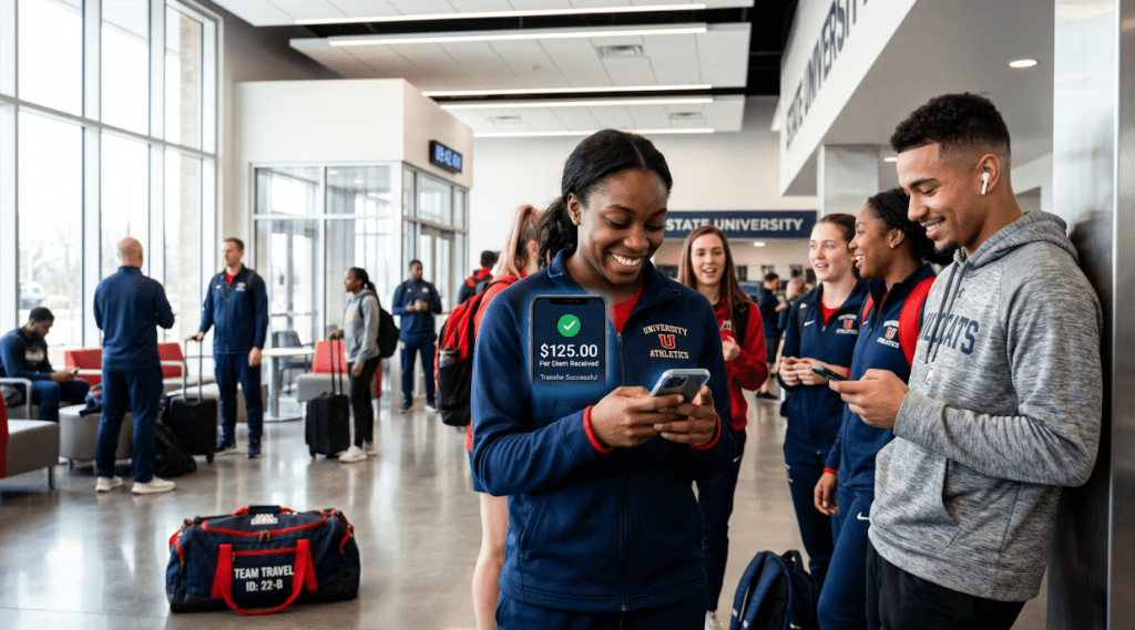 College athletes receiving digital per diem disbursements