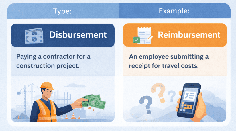 Disbursement vs Reimbursement example
