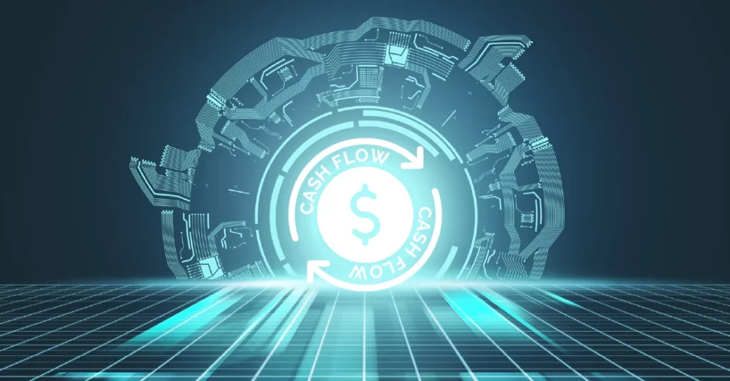 green glowing futuristic cash flow graphic