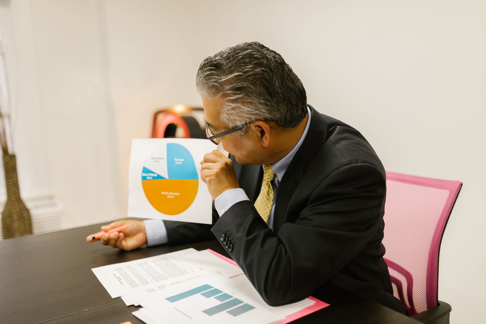 director analyzing workforce benefit data
