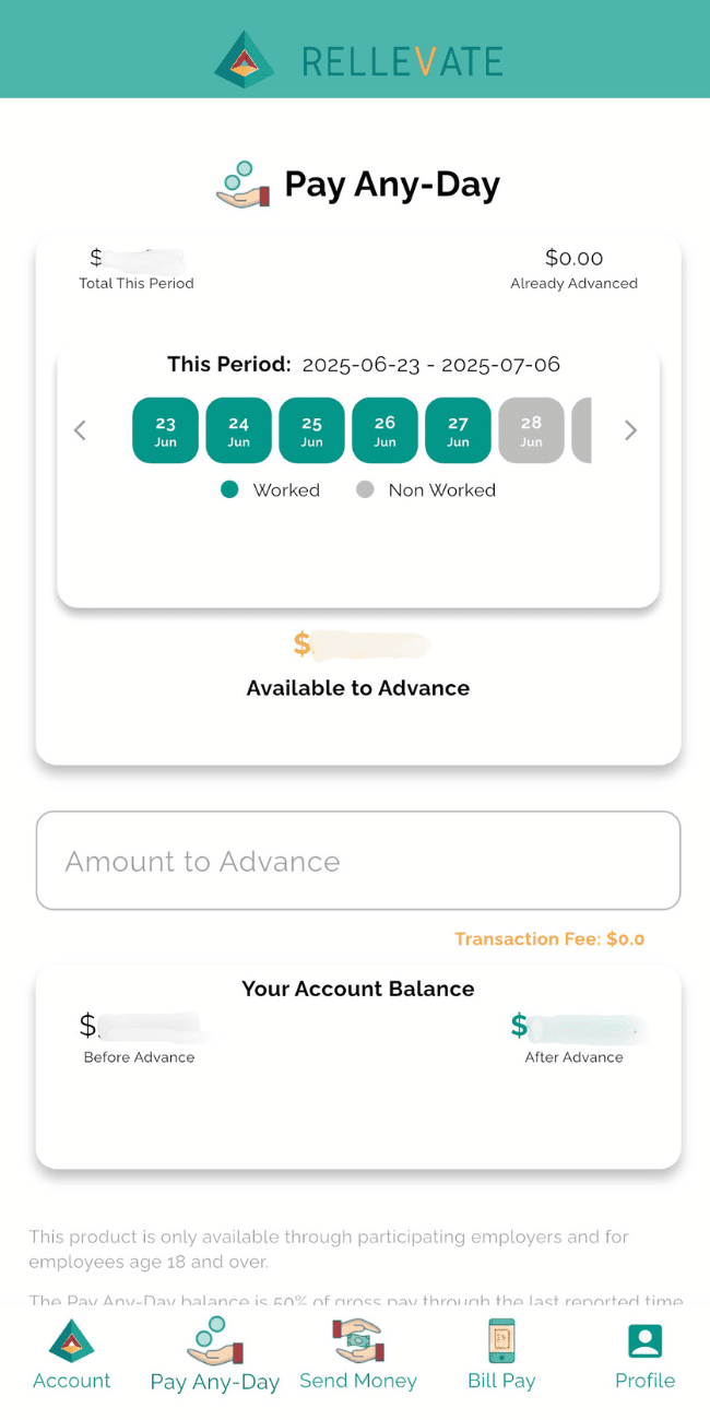 Rellevate Pay Any Day card