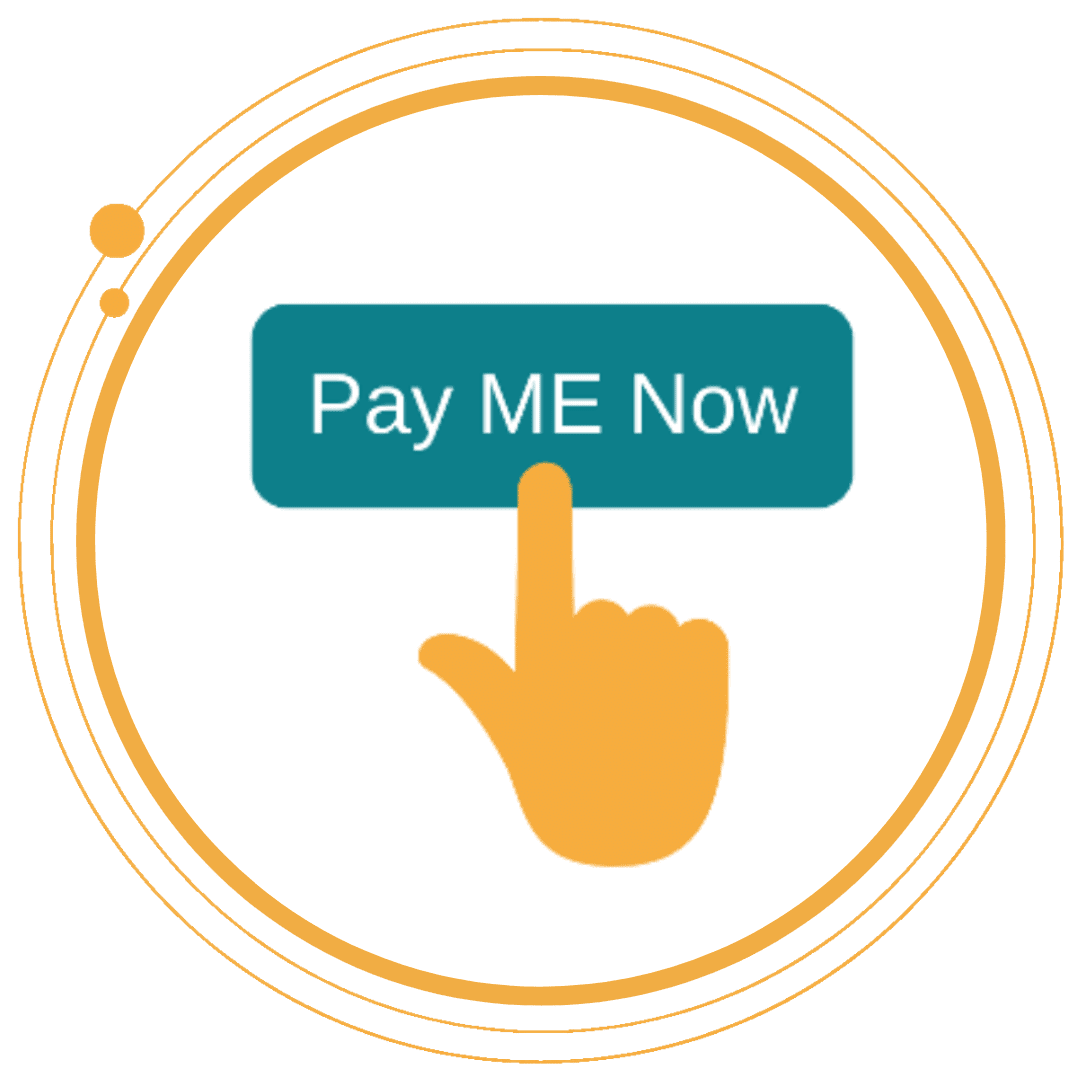 Pay ME Now button being tapped, inside Rellevate's gold circle
