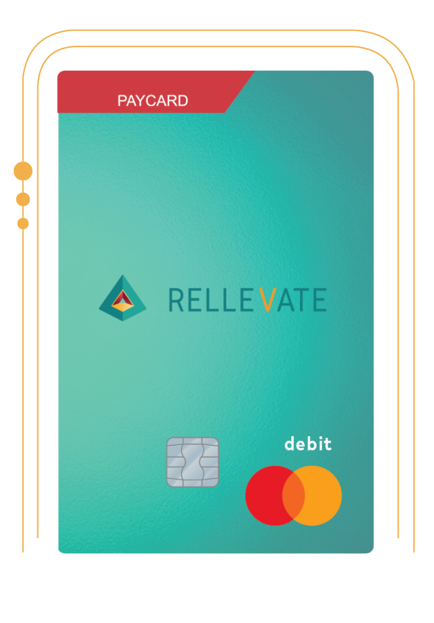 Rellevate Mastercard PayCard beside a smartphone showing the Rellevate app