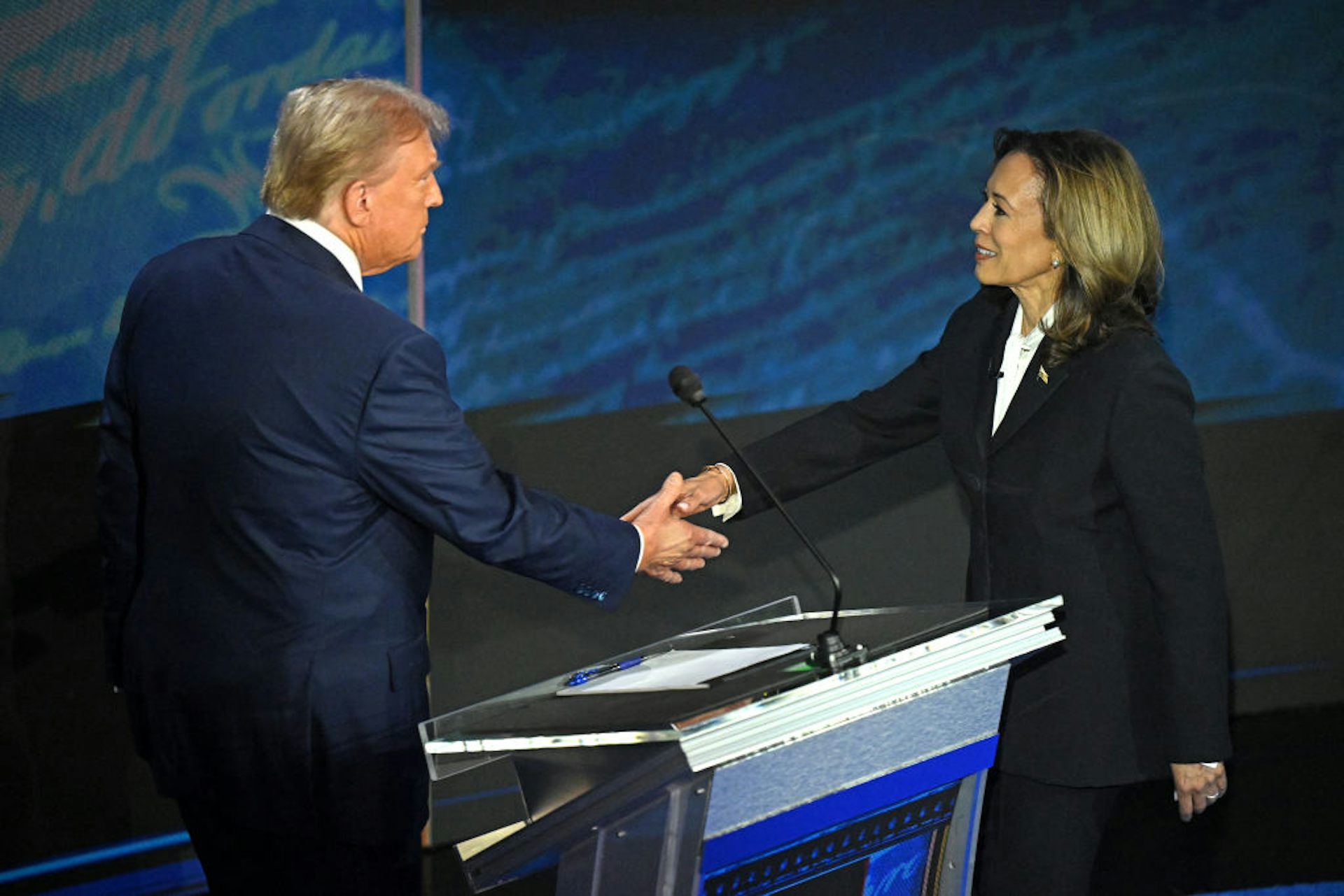 Kamala Harris shakes hands with Donald Trump at their debate