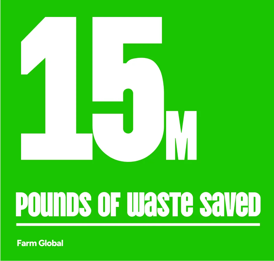 Green poster reading 15M pounds of waste saved