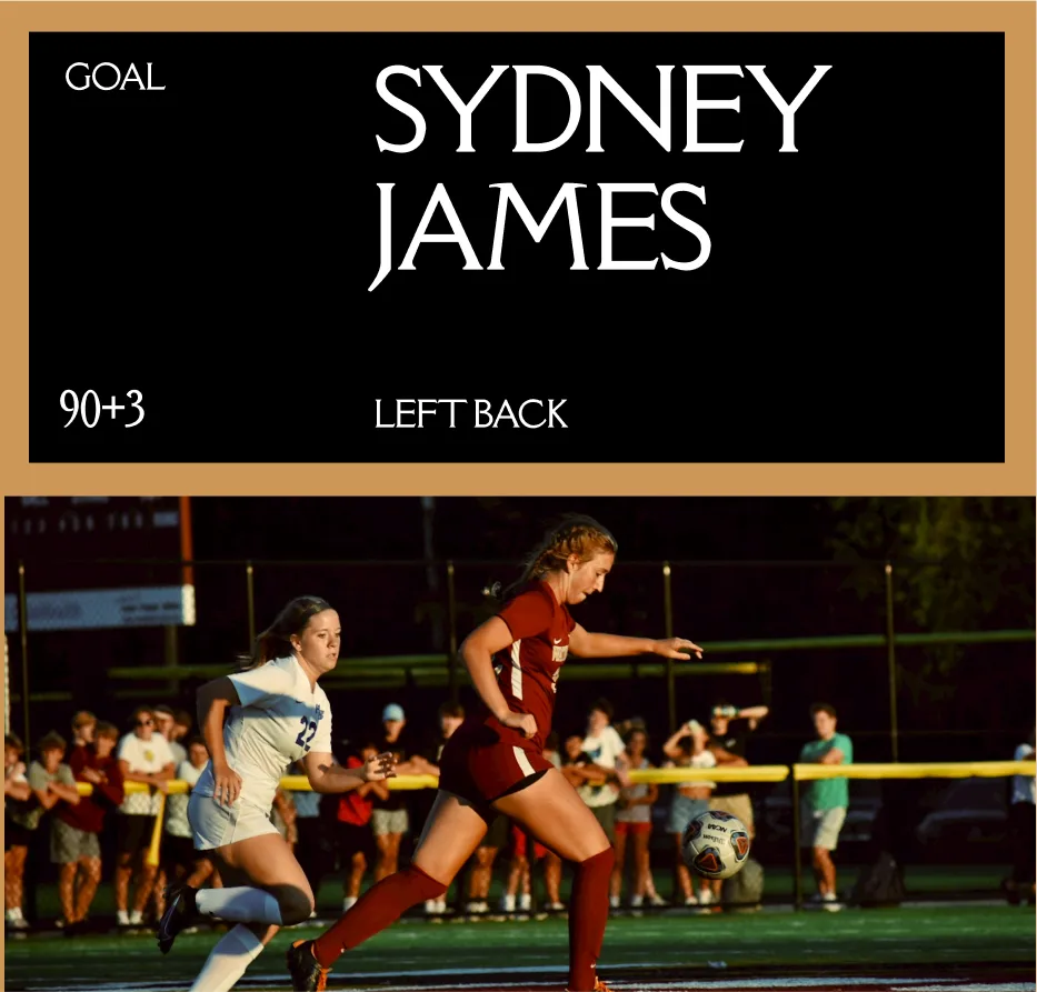 Match graphic for player Sydney James above a game photo