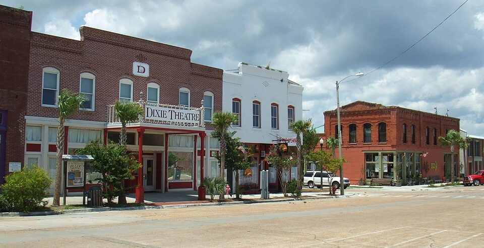 Dixie Theatre on a street in Apalachicola