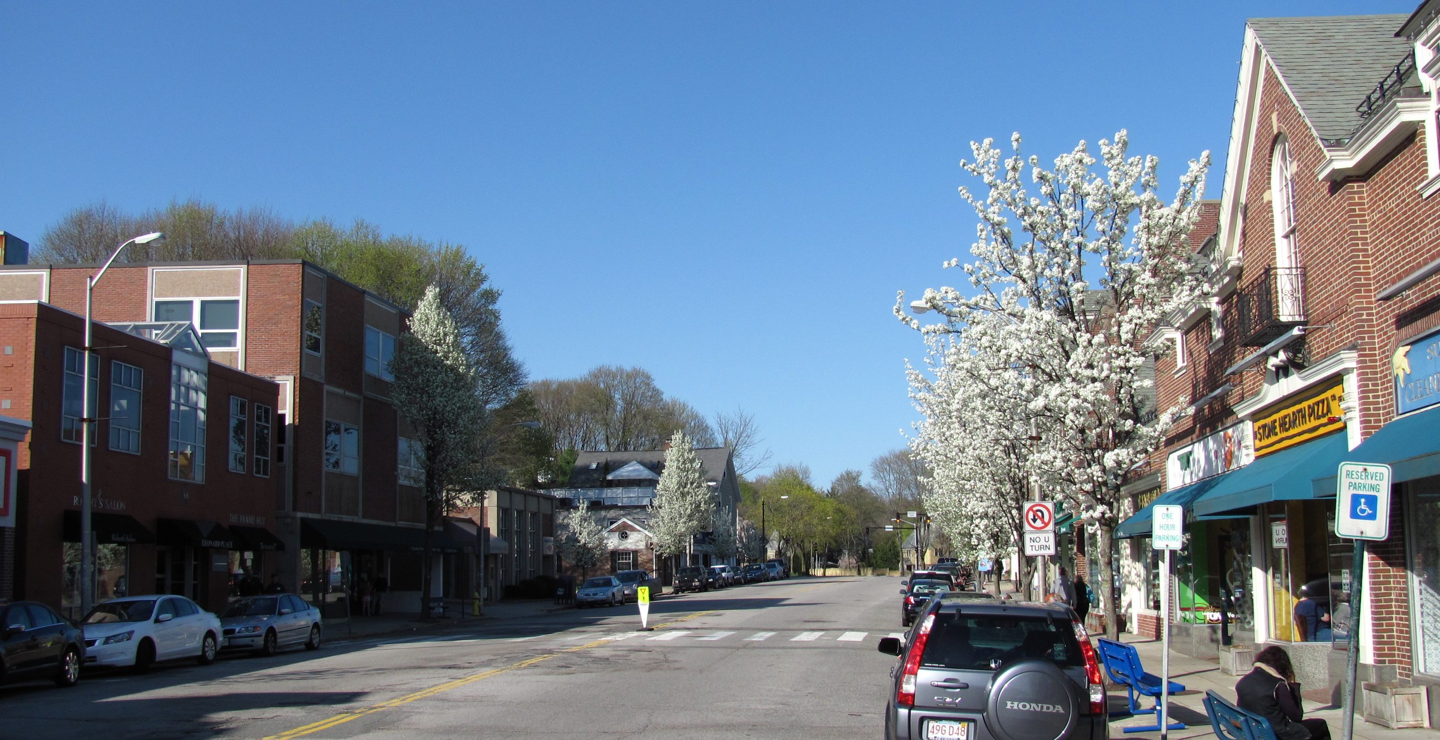 Looking north on Leonard Street, Belmont Center MA