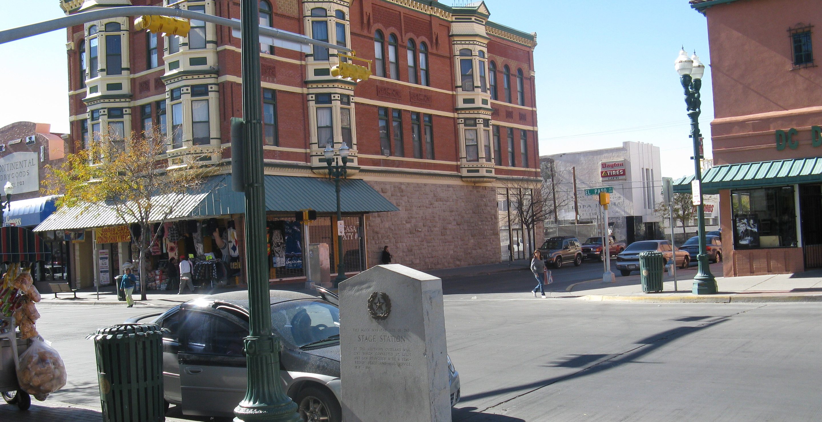 A view of downtown El Paso, TX and the Stage Station marker